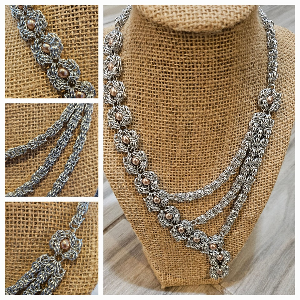 Asymmetrical Tryzantine Romanov Pearl Necklace
