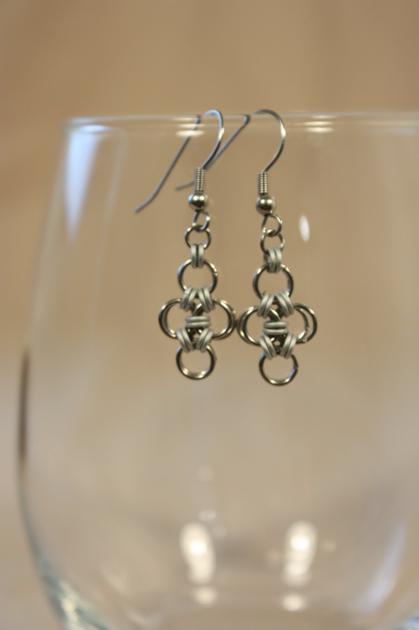 Japanese Diamond Earrings, Chainmaille Earrings