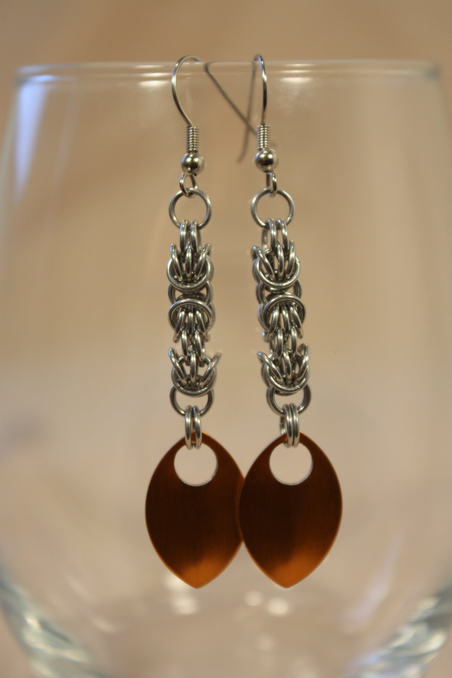 Silver Lace Scale Drop Chainmaille Earrings