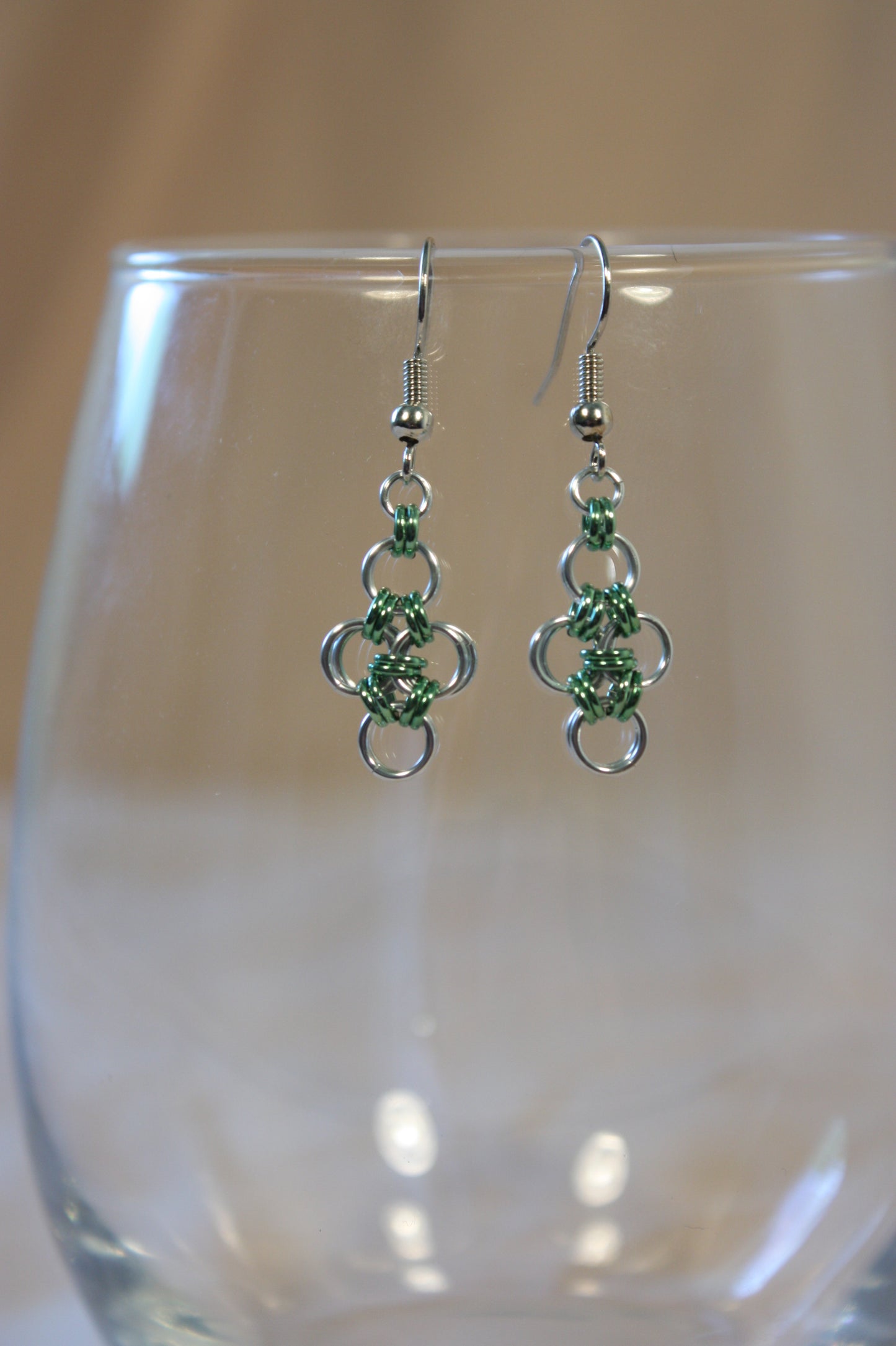 Japanese Diamond Earrings, Chainmaille Earrings