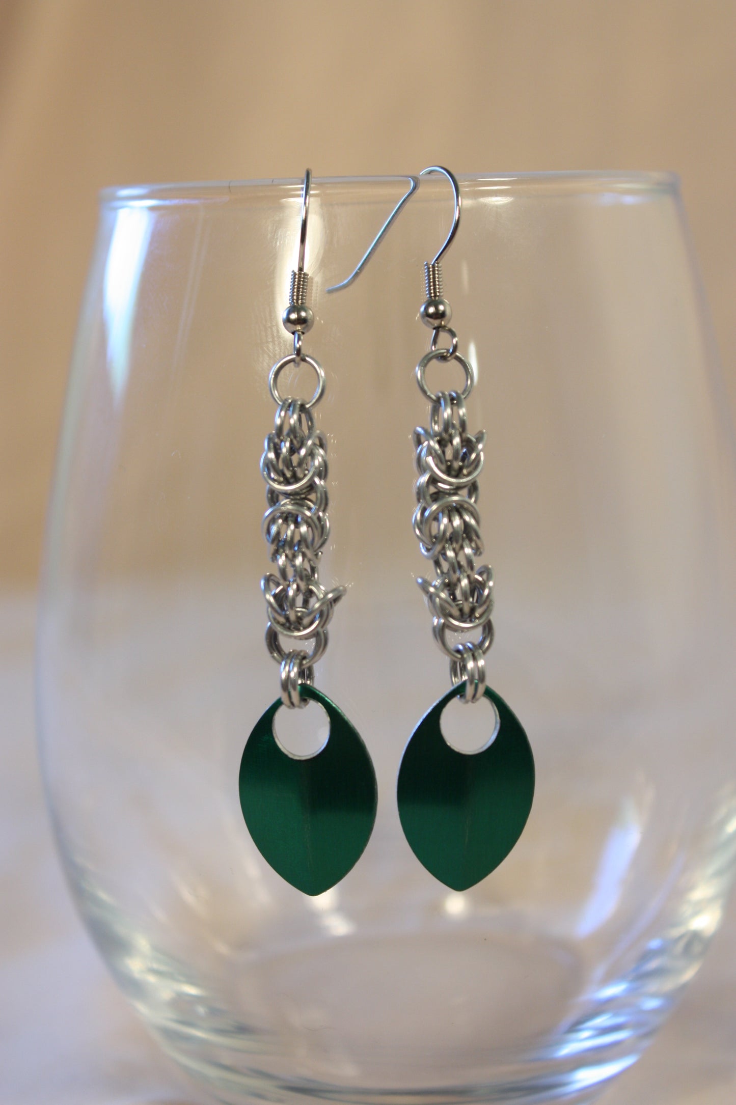 Silver Lace Scale Drop Chainmaille Earrings