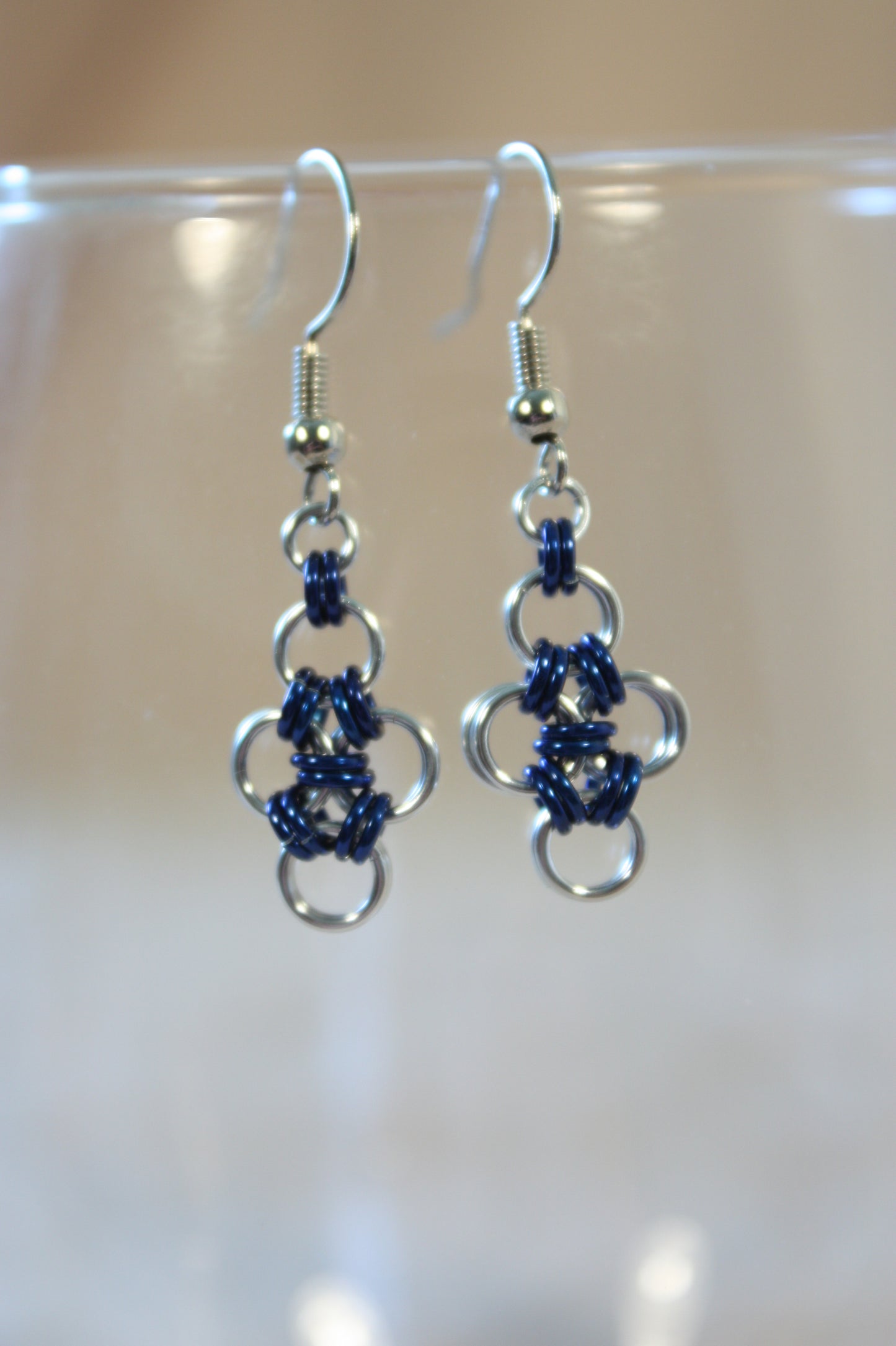Japanese Diamond Earrings, Chainmaille Earrings