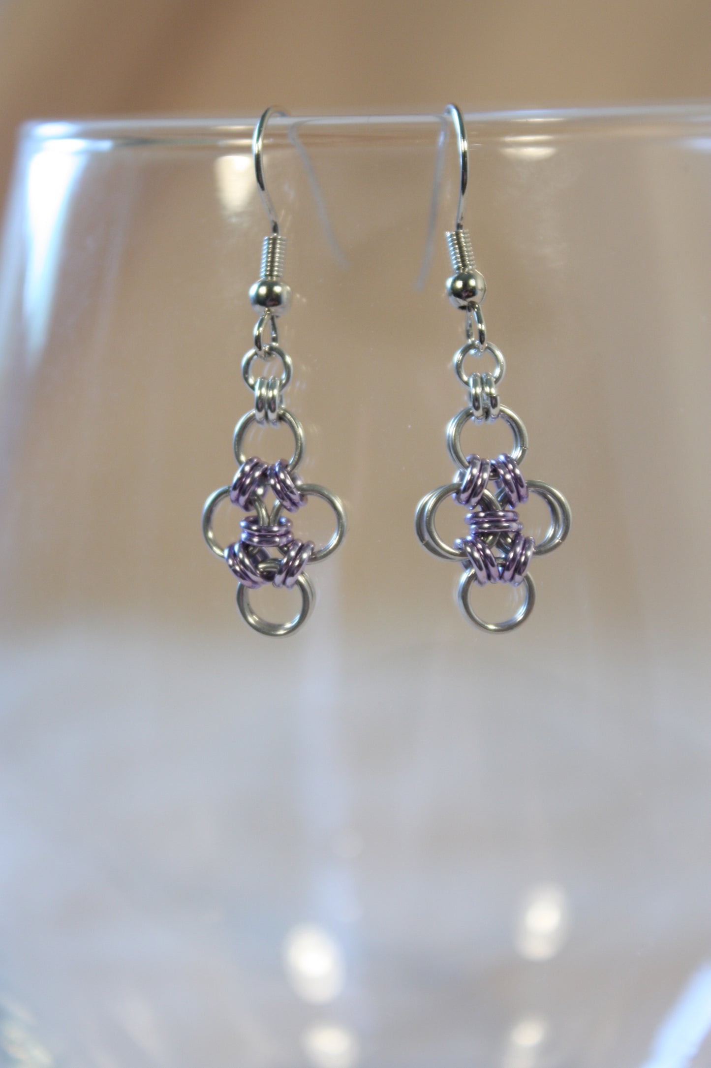 Japanese Diamond Earrings, Chainmaille Earrings
