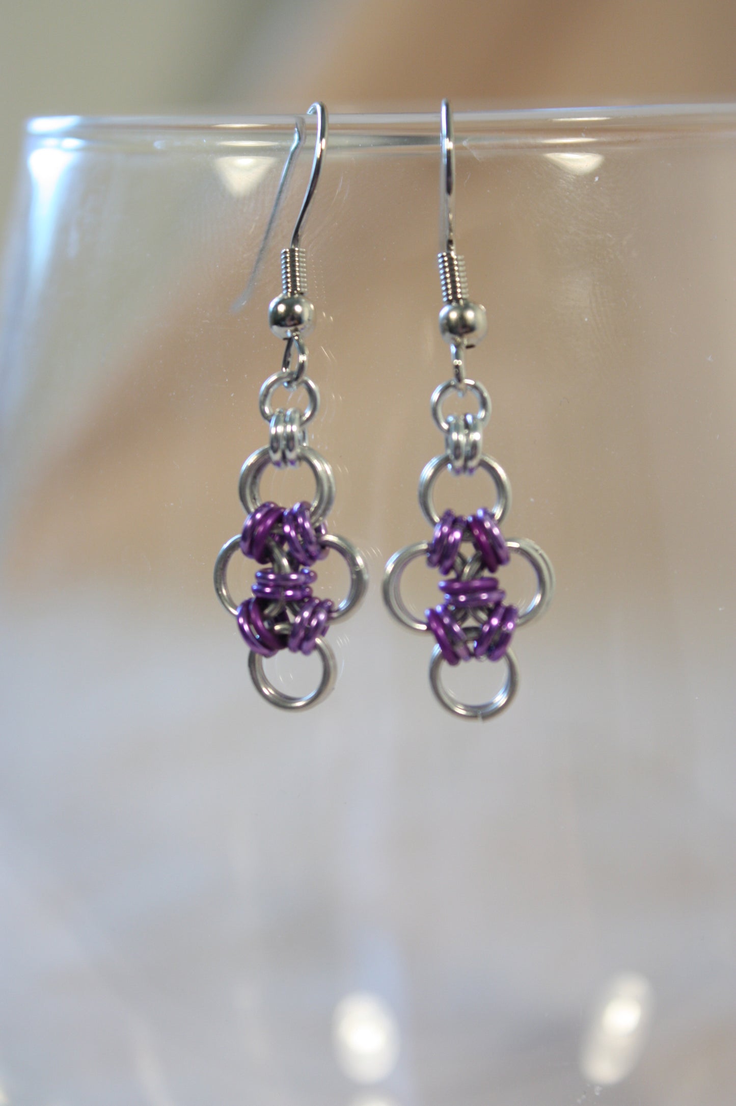 Japanese Diamond Earrings, Chainmaille Earrings