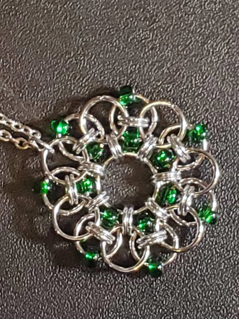 Beaded Chainmaille Wreath Pendant