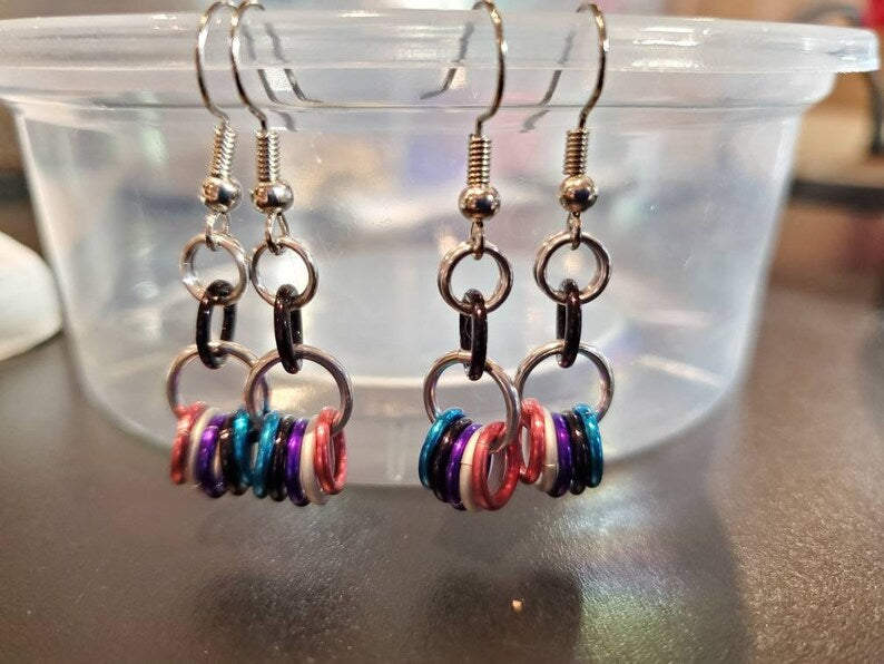 Pride Open Circle Drop LGBTQ+ Chainmaille Earrings