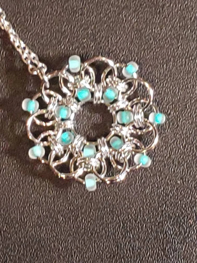 Beaded Chainmaille Wreath Pendant