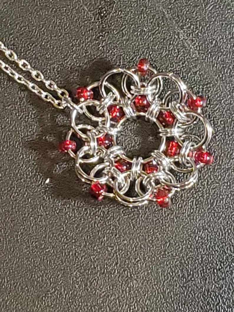 Beaded Chainmaille Wreath Pendant