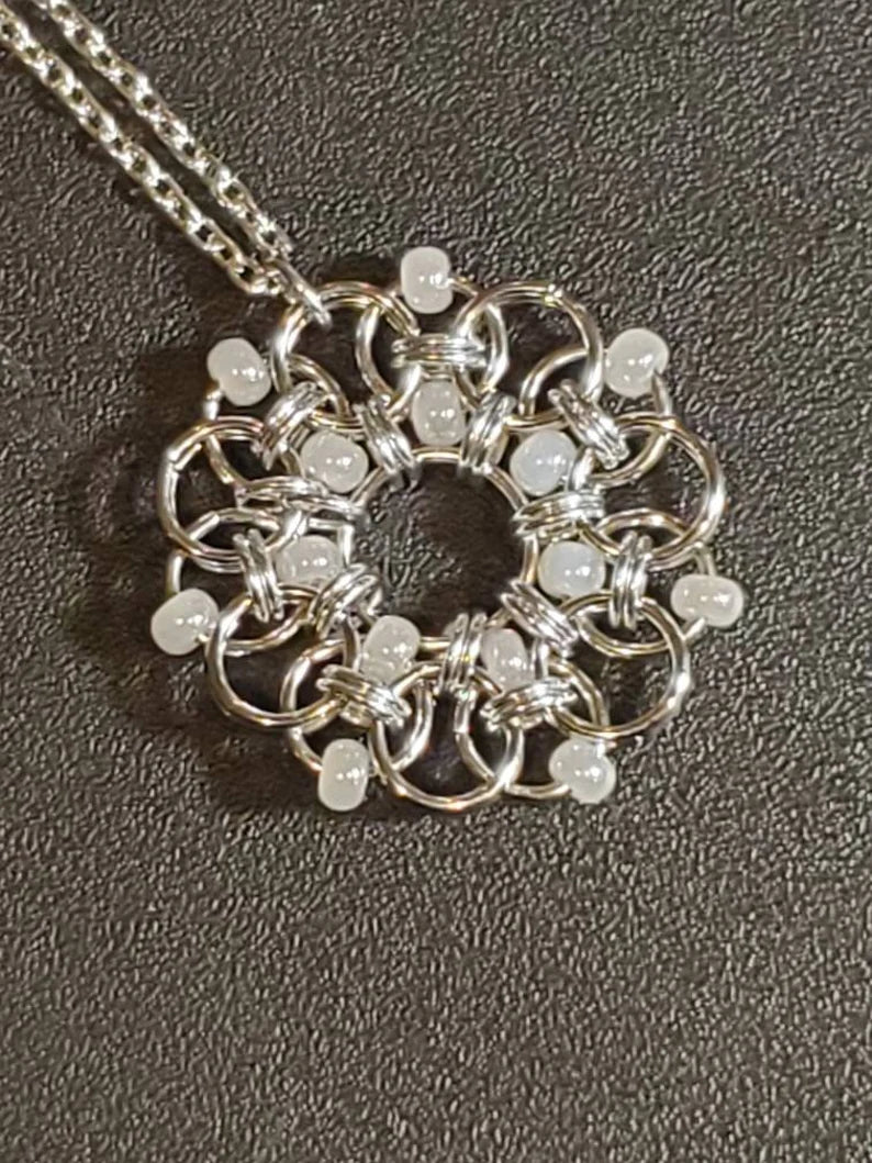 Beaded Chainmaille Wreath Pendant