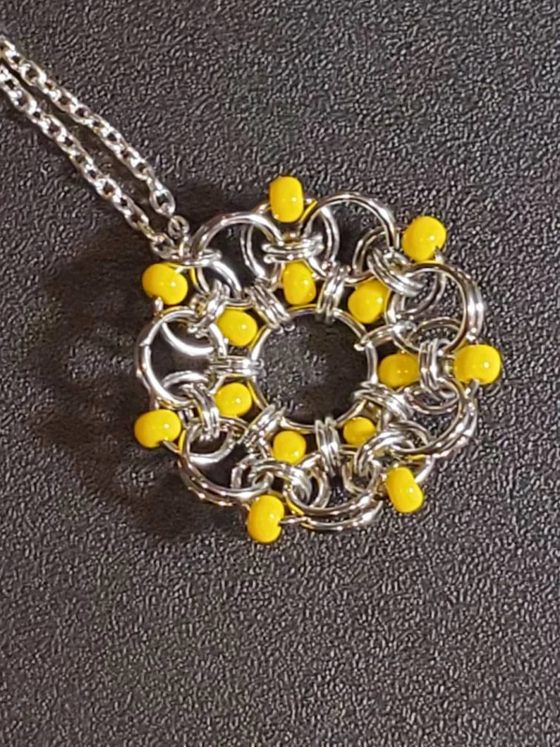 Beaded Chainmaille Wreath Pendant
