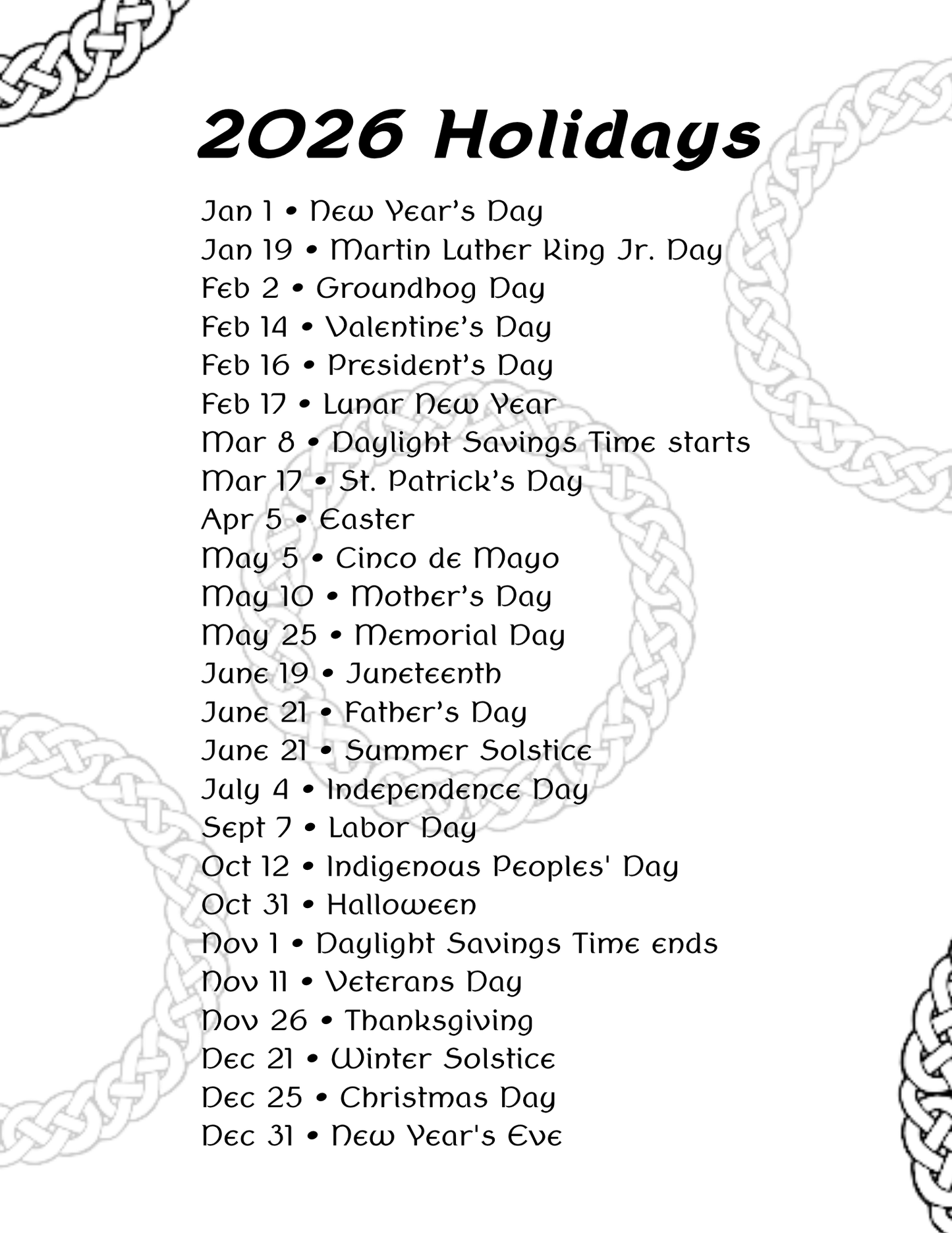 2026 Monthly Celtic Themed Planner, Monthly Dated Planner, PDF Download
