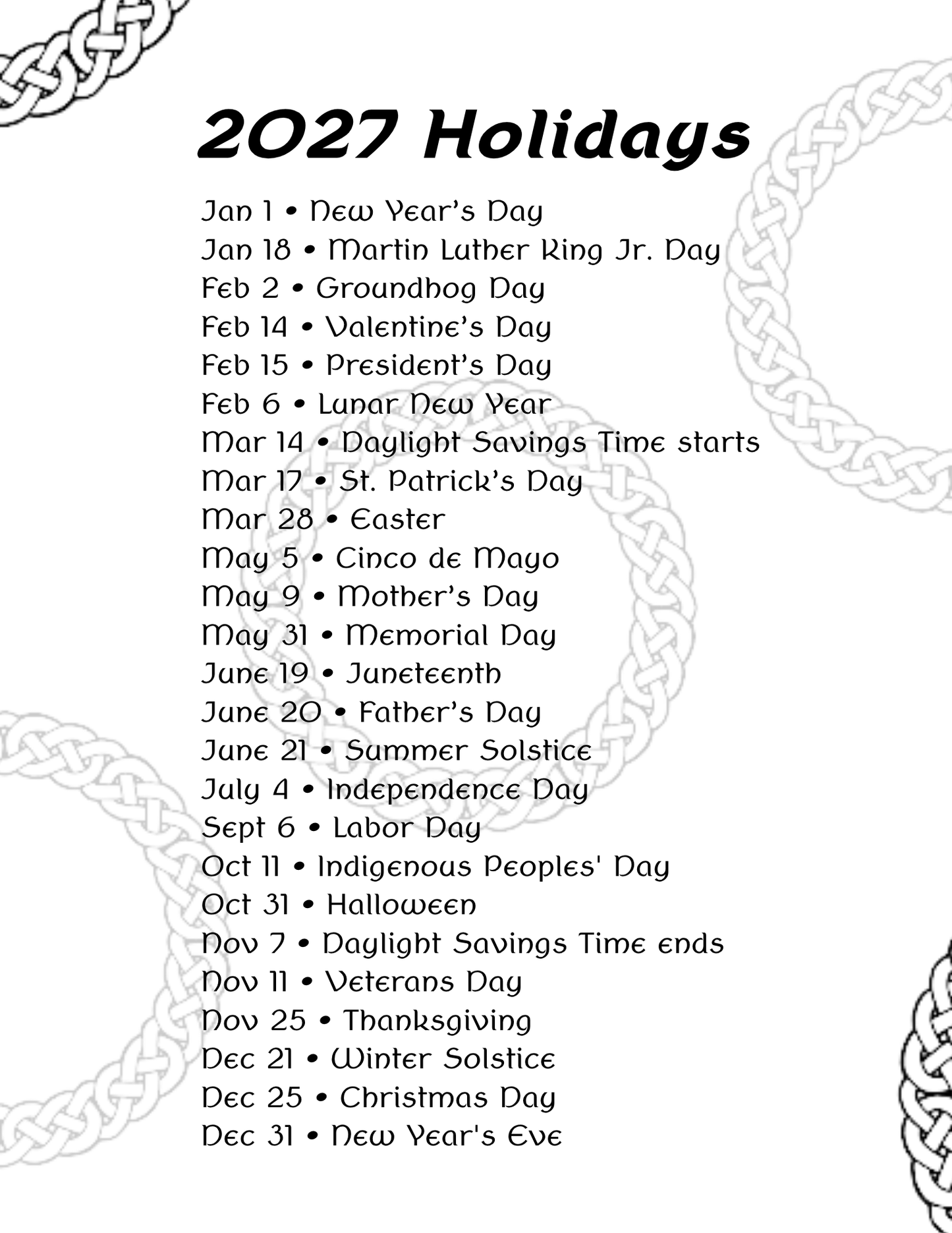 2027 Monthly Celtic Themed Planner, Monthly Dated Planner, PDF Download