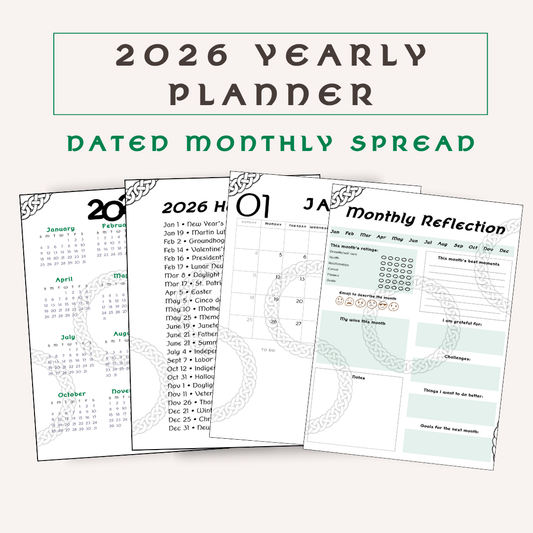 2026 Monthly Celtic Themed Planner, Monthly Dated Planner, PDF Download