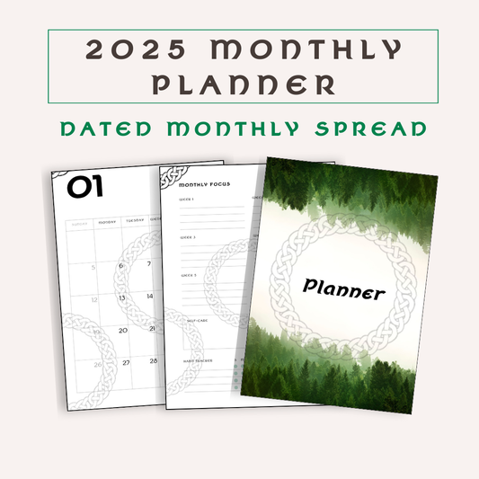 Monthly Calendar, 2025 Dated Monthly Calendar, Celtic Themed
