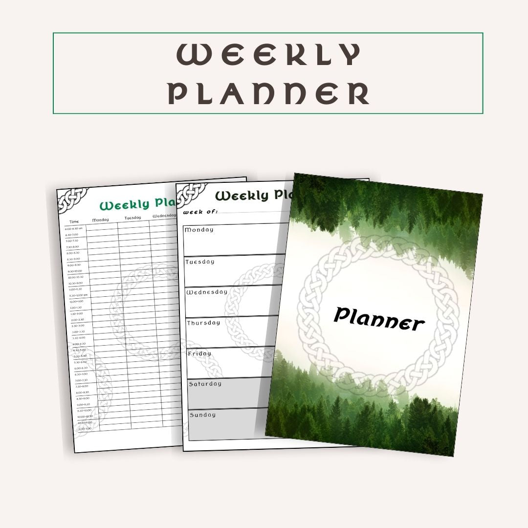 Weekly Celtic Themed Planner, Undated Weekly Planner, PDF Download