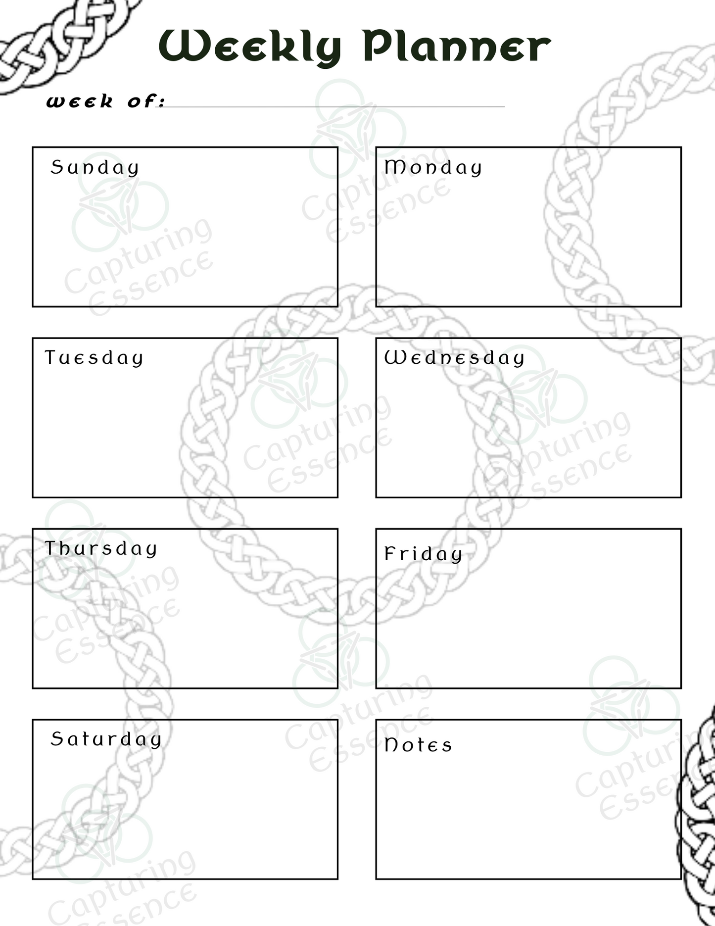 Weekly Celtic Themed Planner, Undated Weekly Planner, PDF Download