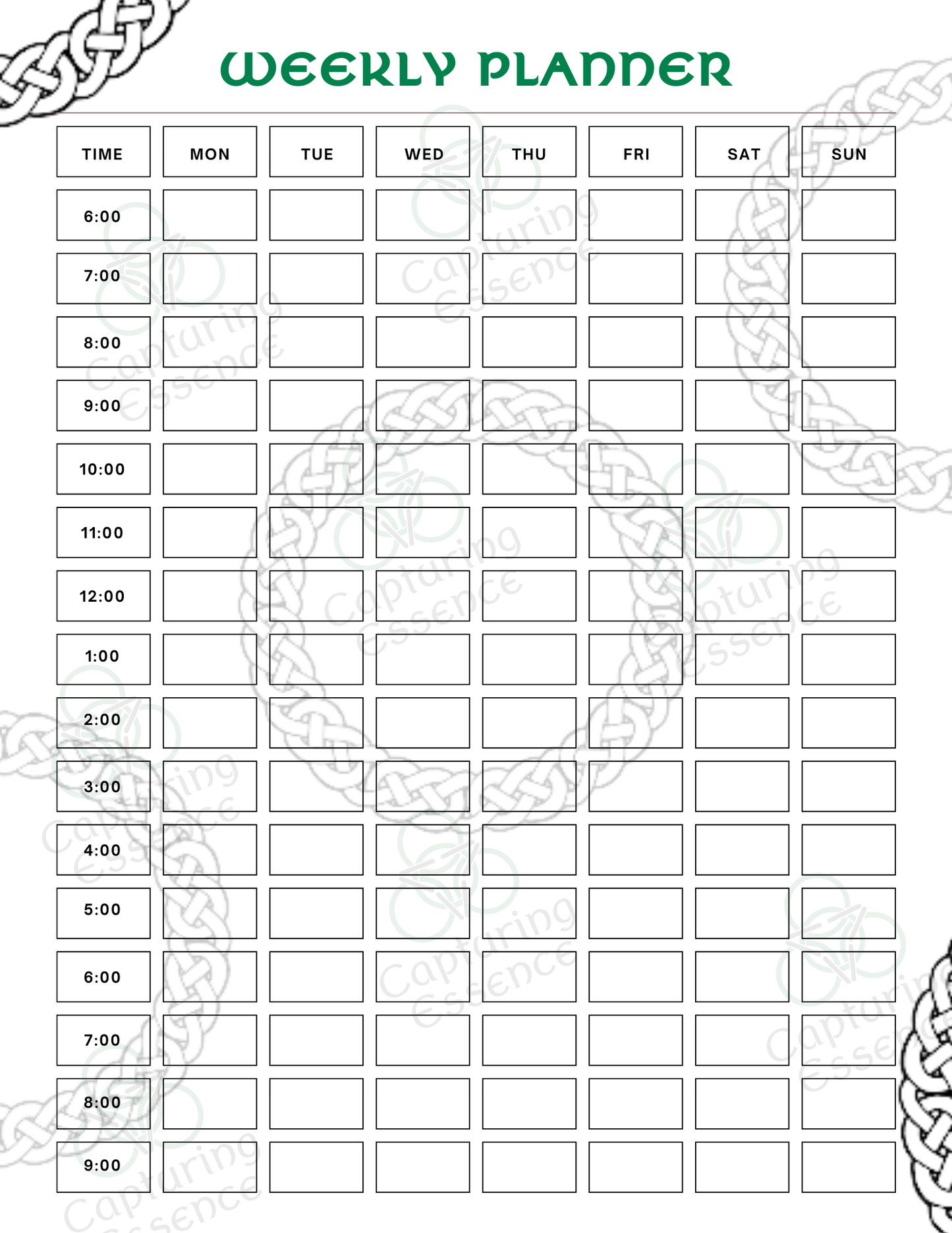 Weekly Celtic Themed Planner, Undated Weekly Planner, PDF Download
