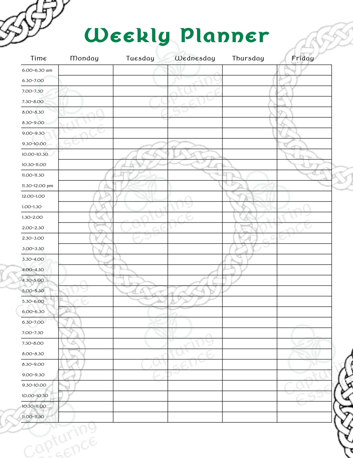 Weekly Celtic Themed Planner, Undated Weekly Planner, PDF Download