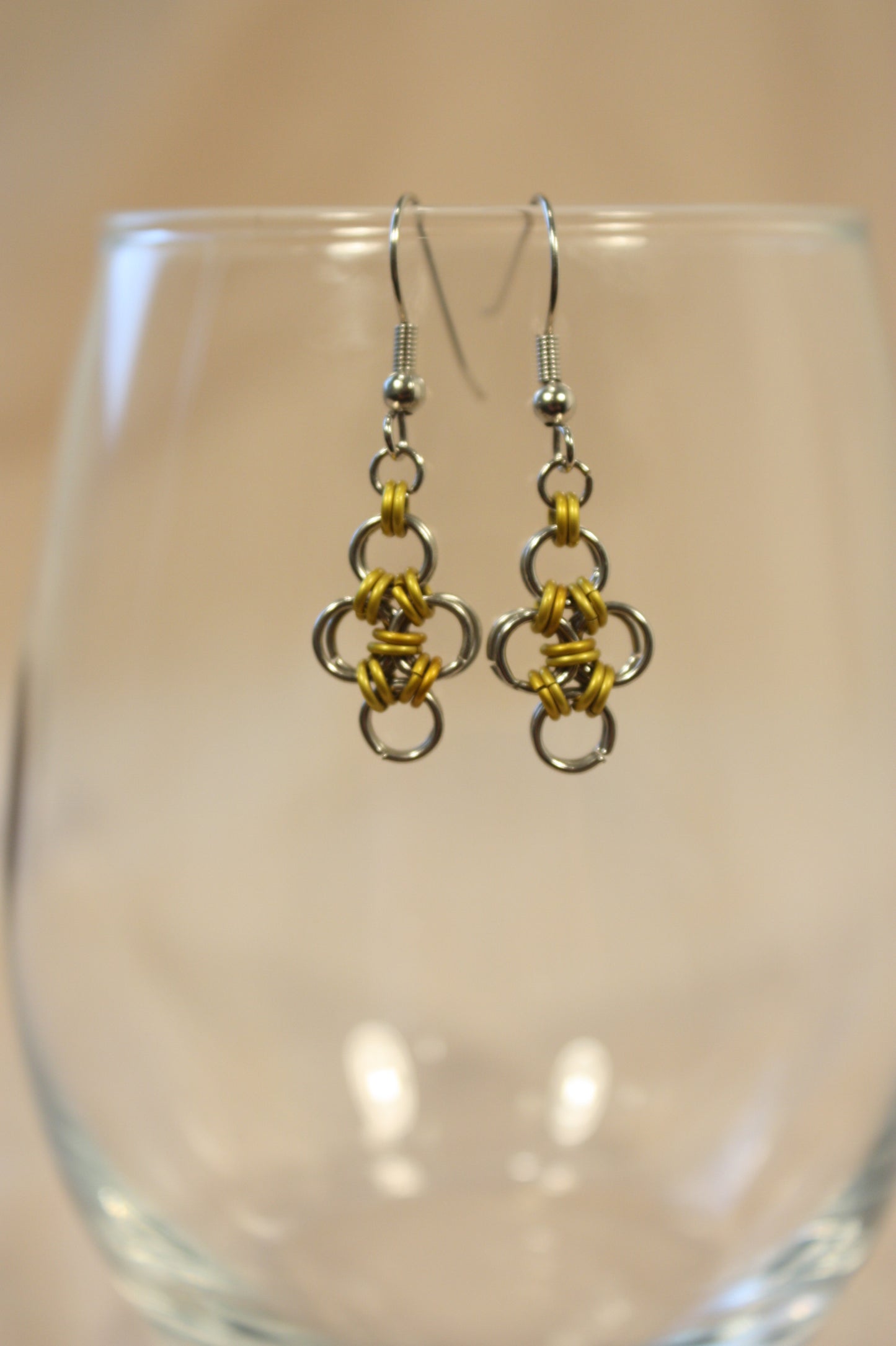 Japanese Diamond Earrings, Chainmaille Earrings