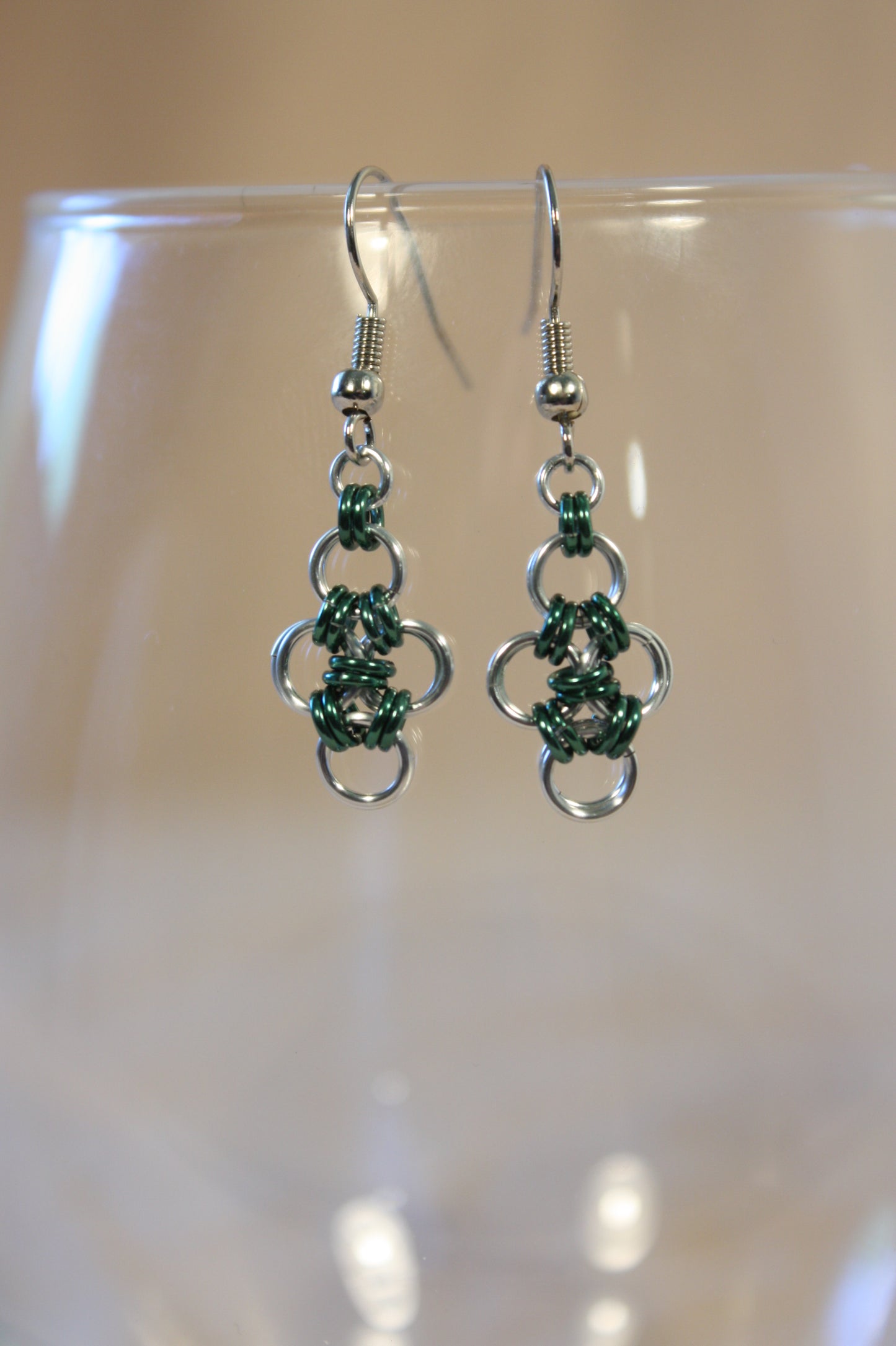 Japanese Diamond Earrings, Chainmaille Earrings