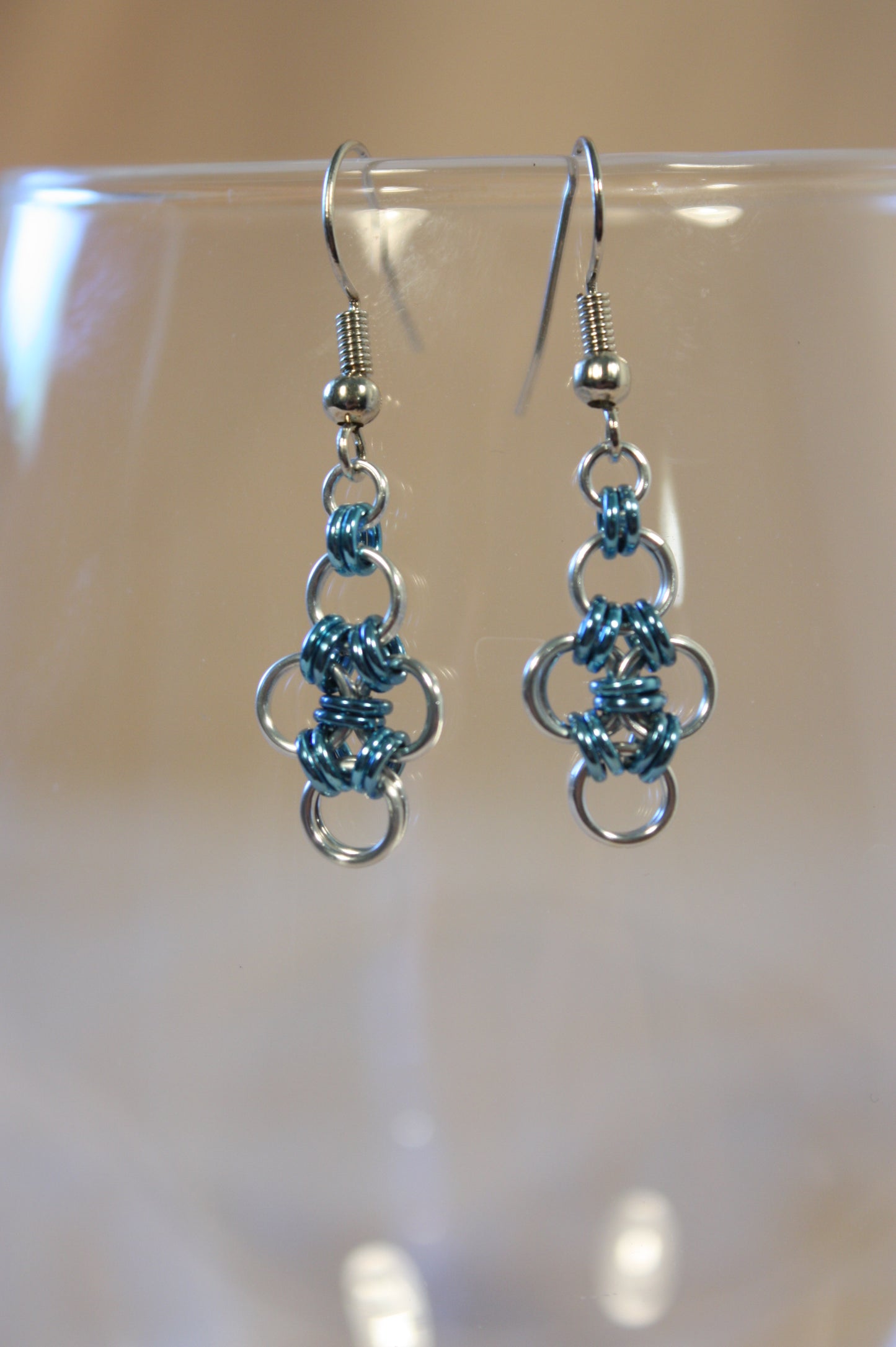 Japanese Diamond Earrings, Chainmaille Earrings