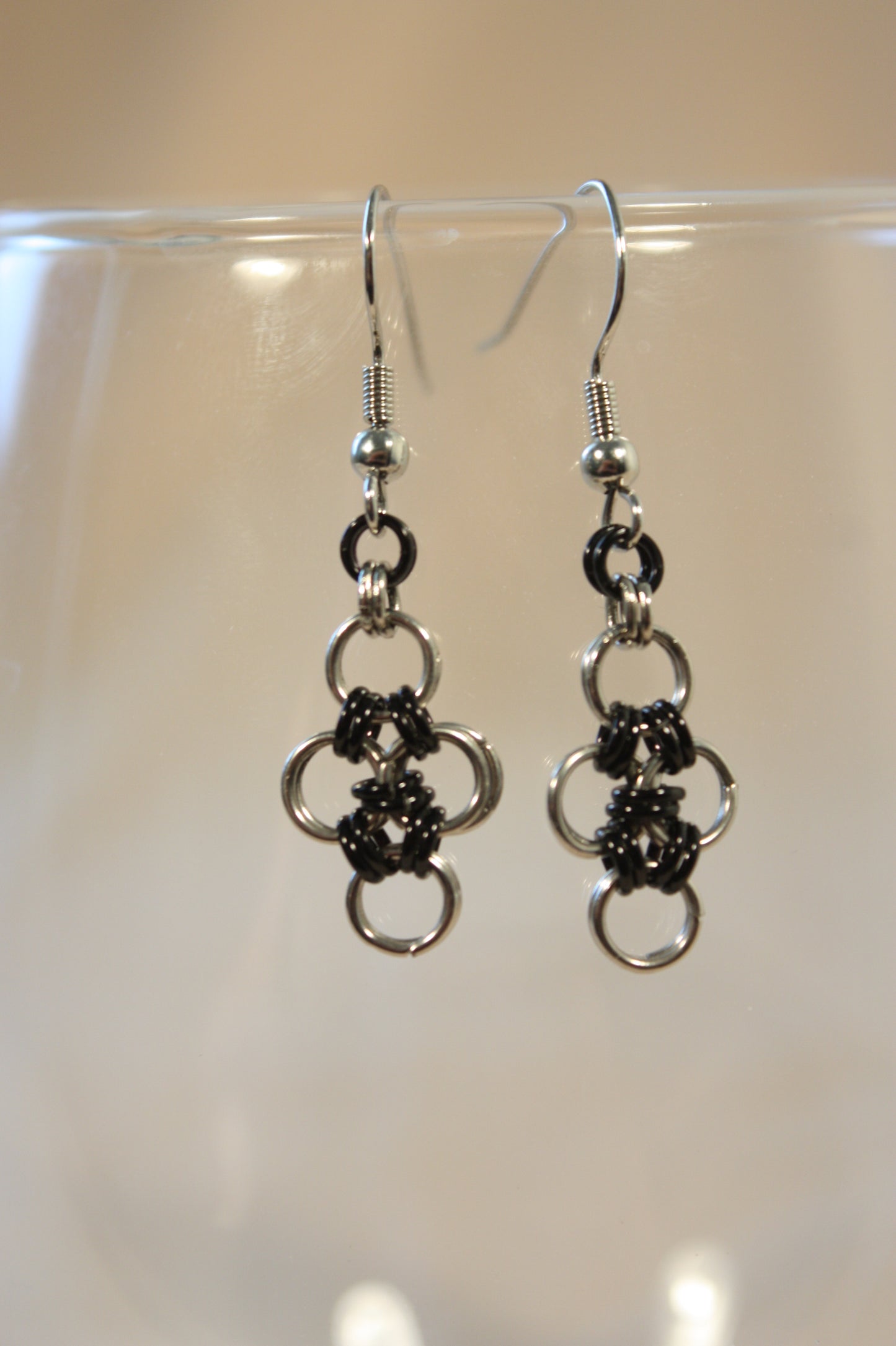 Japanese Diamond Earrings, Chainmaille Earrings